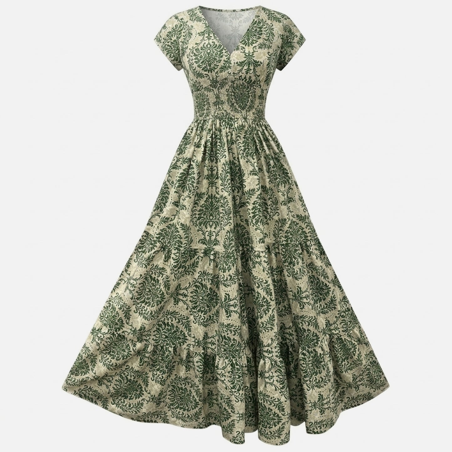 Robe longue femme coton été robe femme col V manches courtes