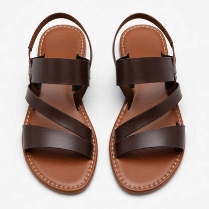 Sandales femme cuir plates été style décontracté extérieur