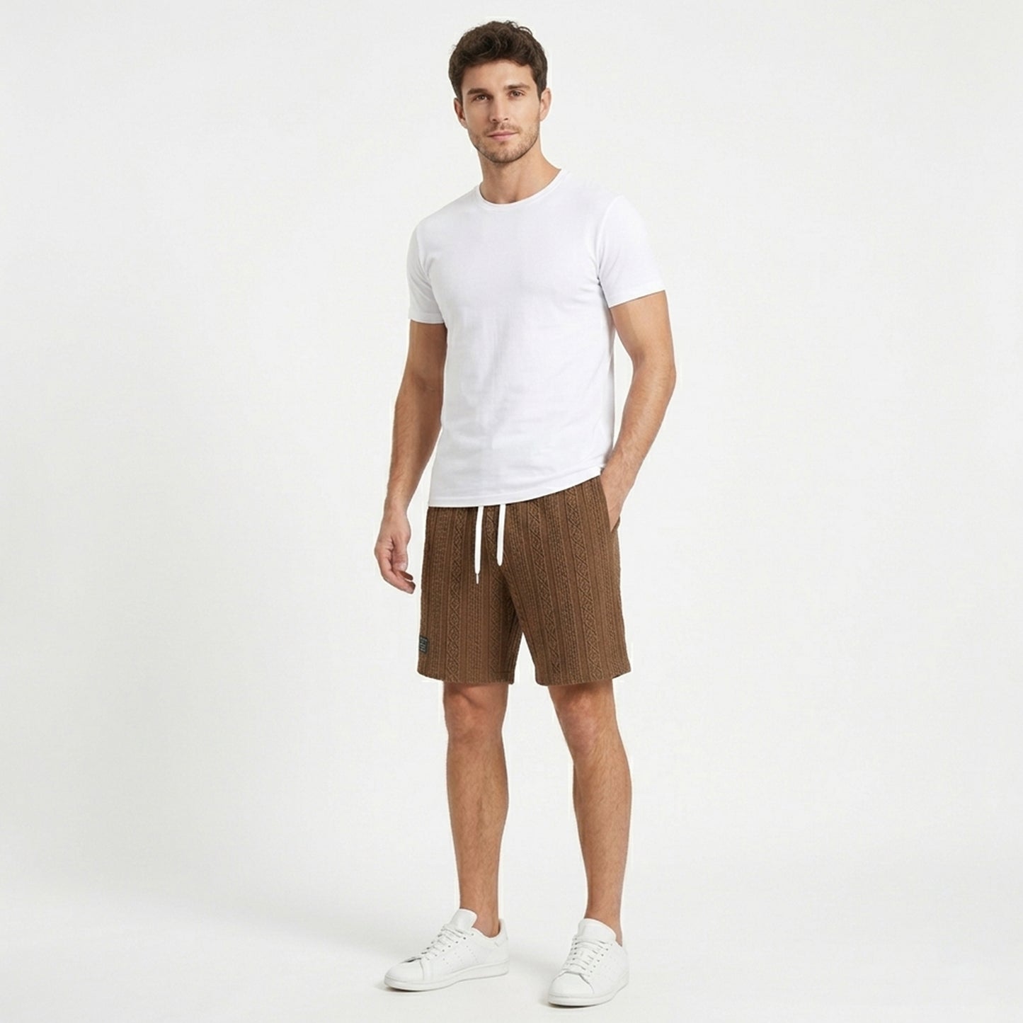 Short homme coton été short maille casual cordon ajustable géométrique