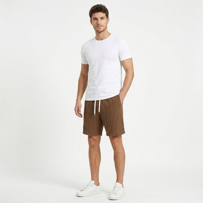 Short homme coton été short maille casual cordon ajustable géométrique