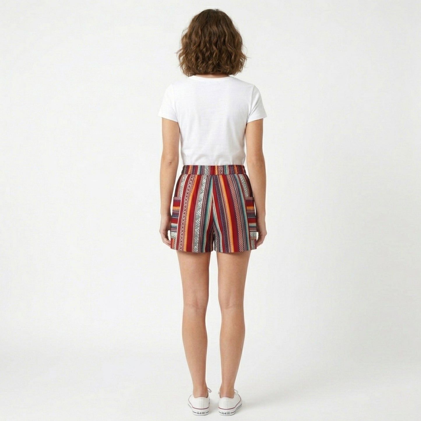 Short femme coton taille haute été short bohème rayé décontracté femme