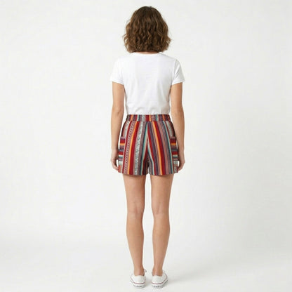 Short femme coton taille haute été short bohème rayé décontracté femme