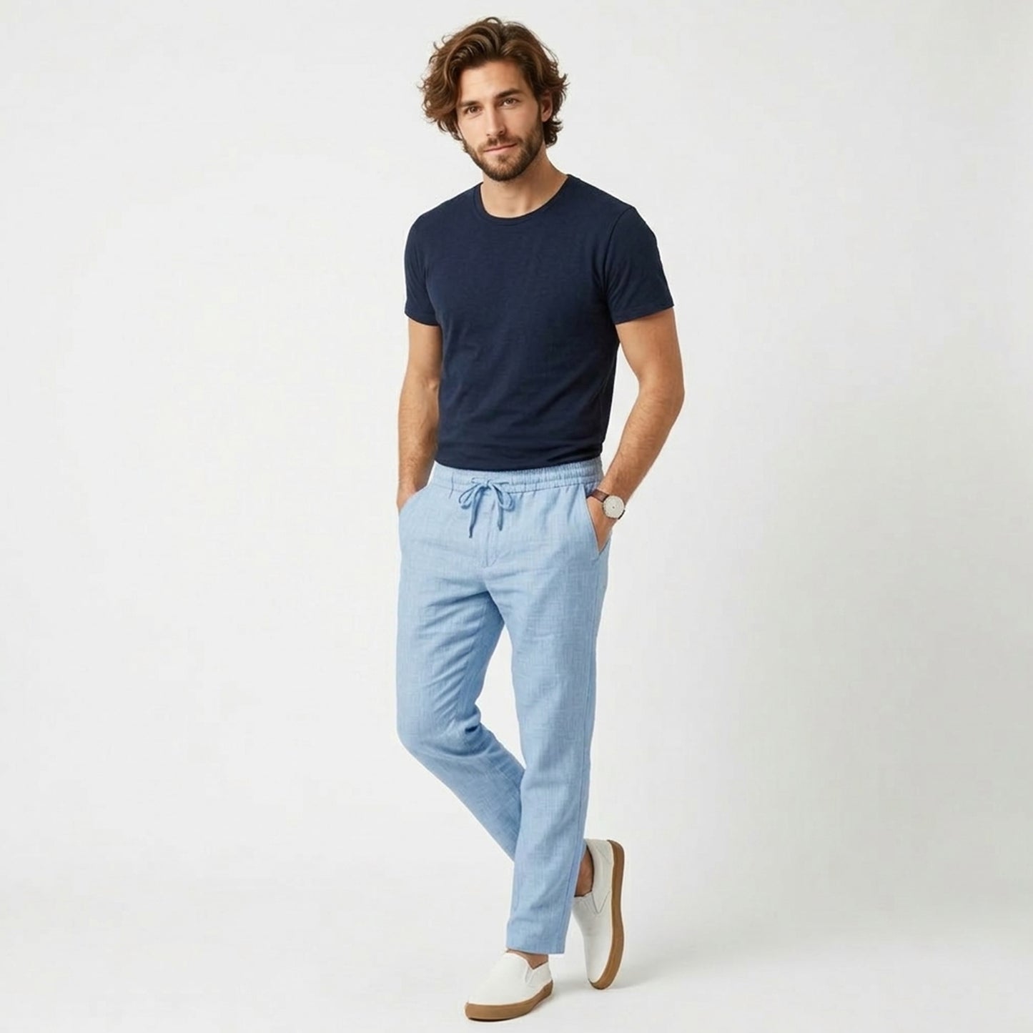 Pantalon homme coton été pantalon casual homme coupe droite pantalon sport homme