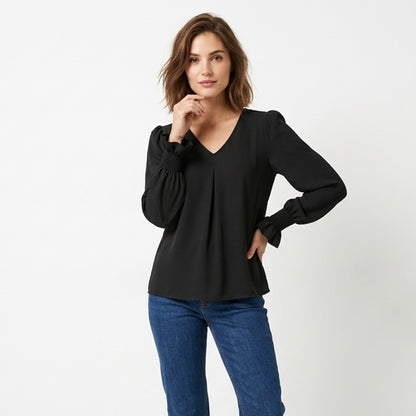 Chemisier femme chiffon manches longues été blouse femme col V ample