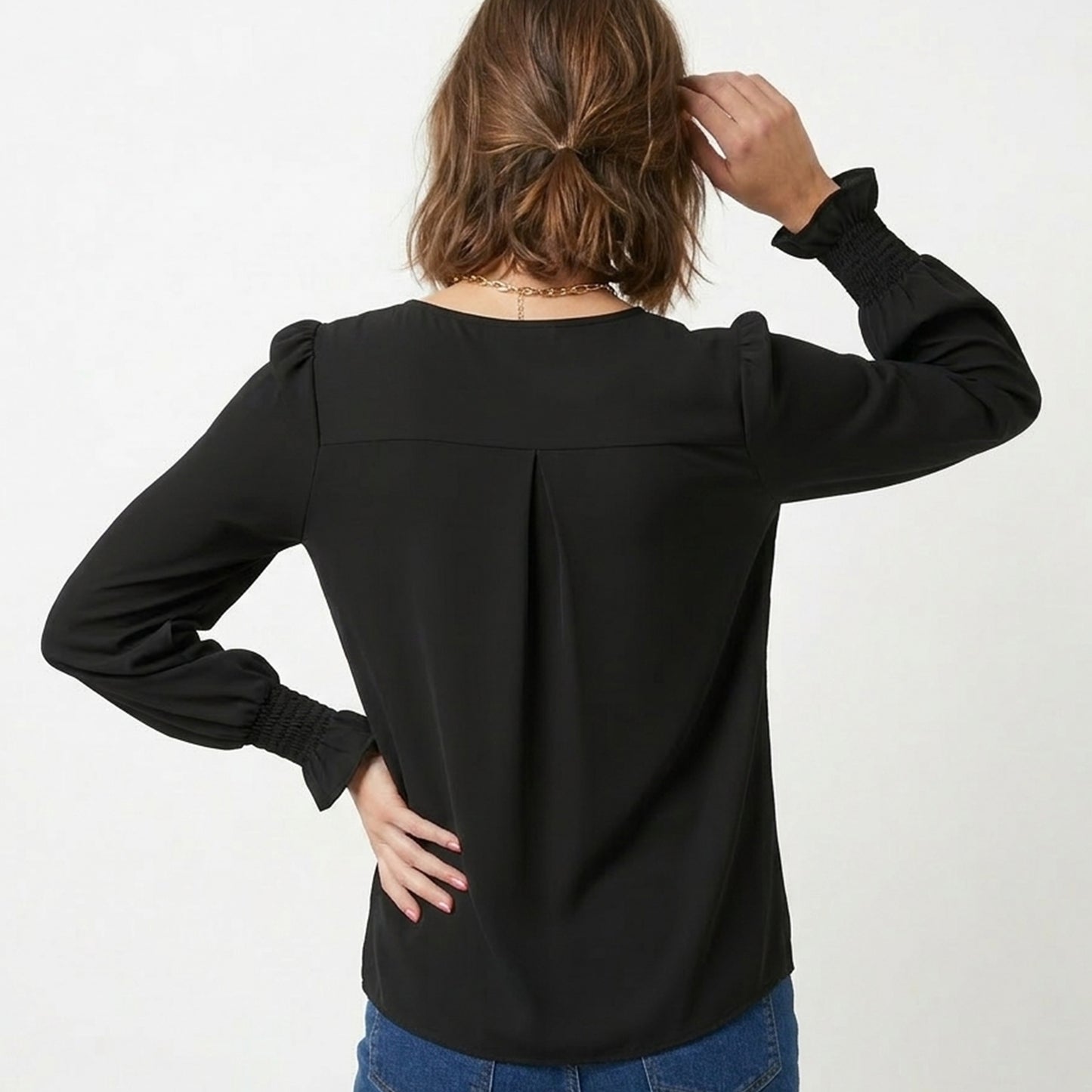Chemisier femme chiffon manches longues été blouse femme col V ample