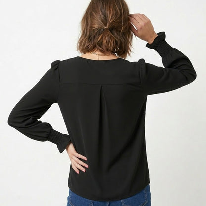 Chemisier femme chiffon manches longues été blouse femme col V ample