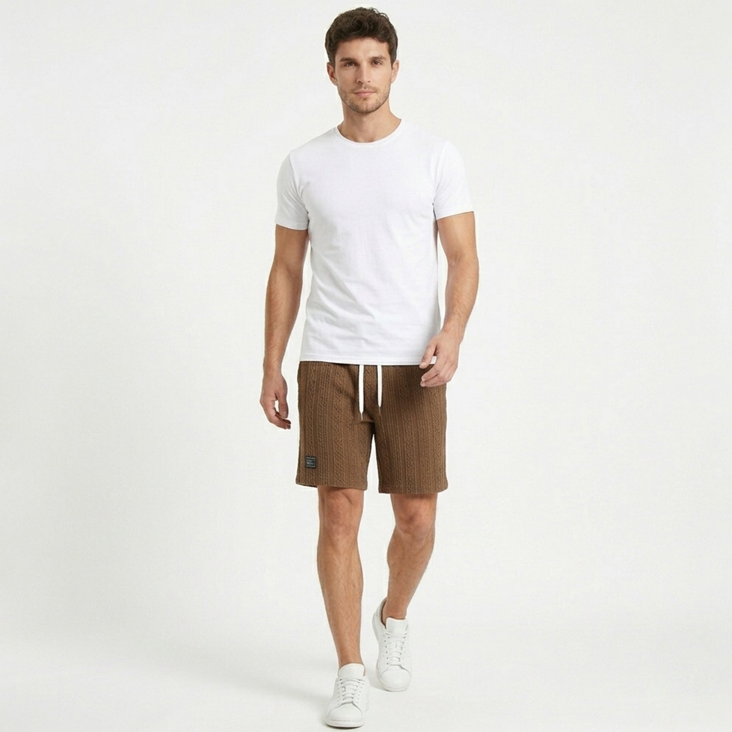 Short homme coton été short maille casual cordon ajustable géométrique