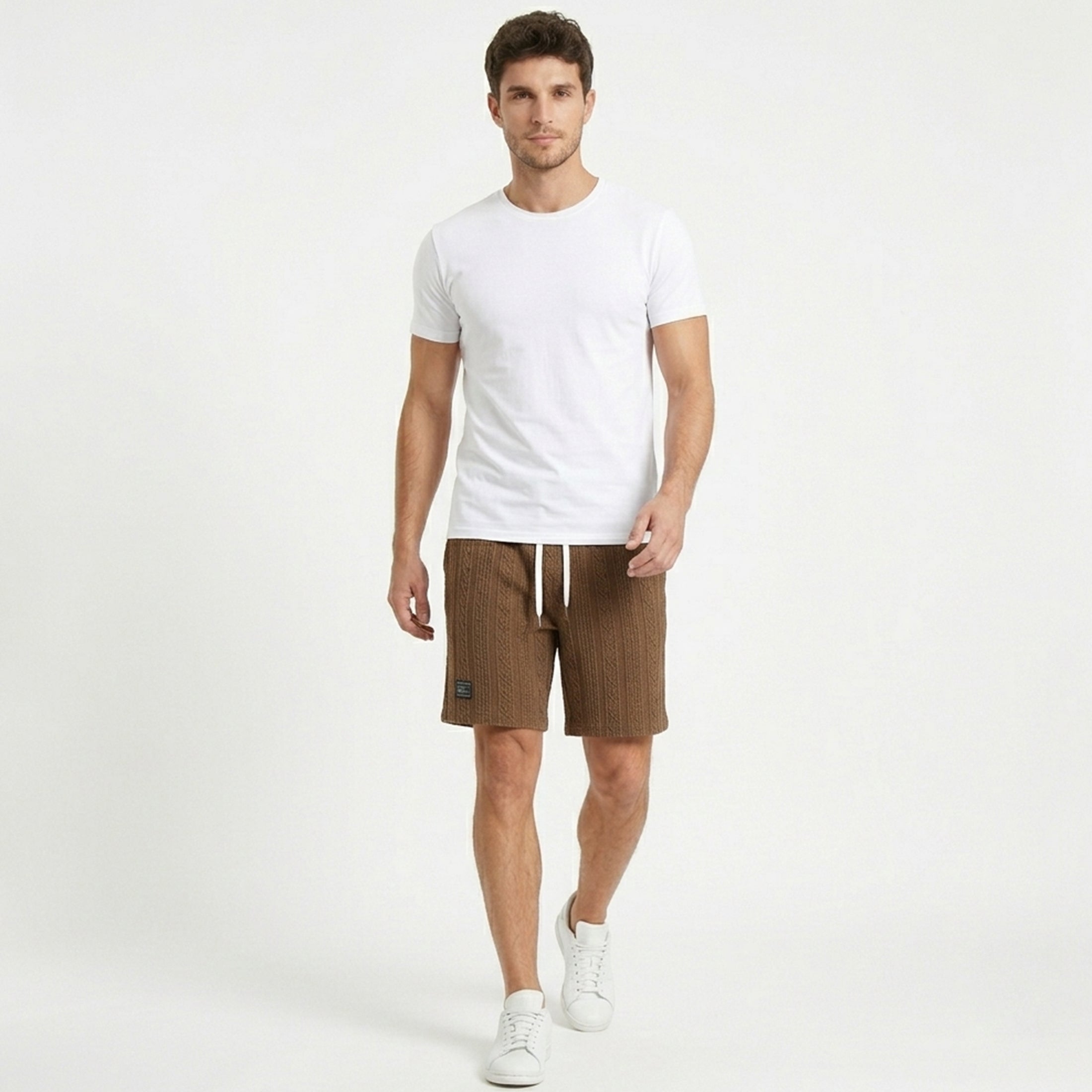 Short homme coton été short maille casual cordon ajustable géométrique