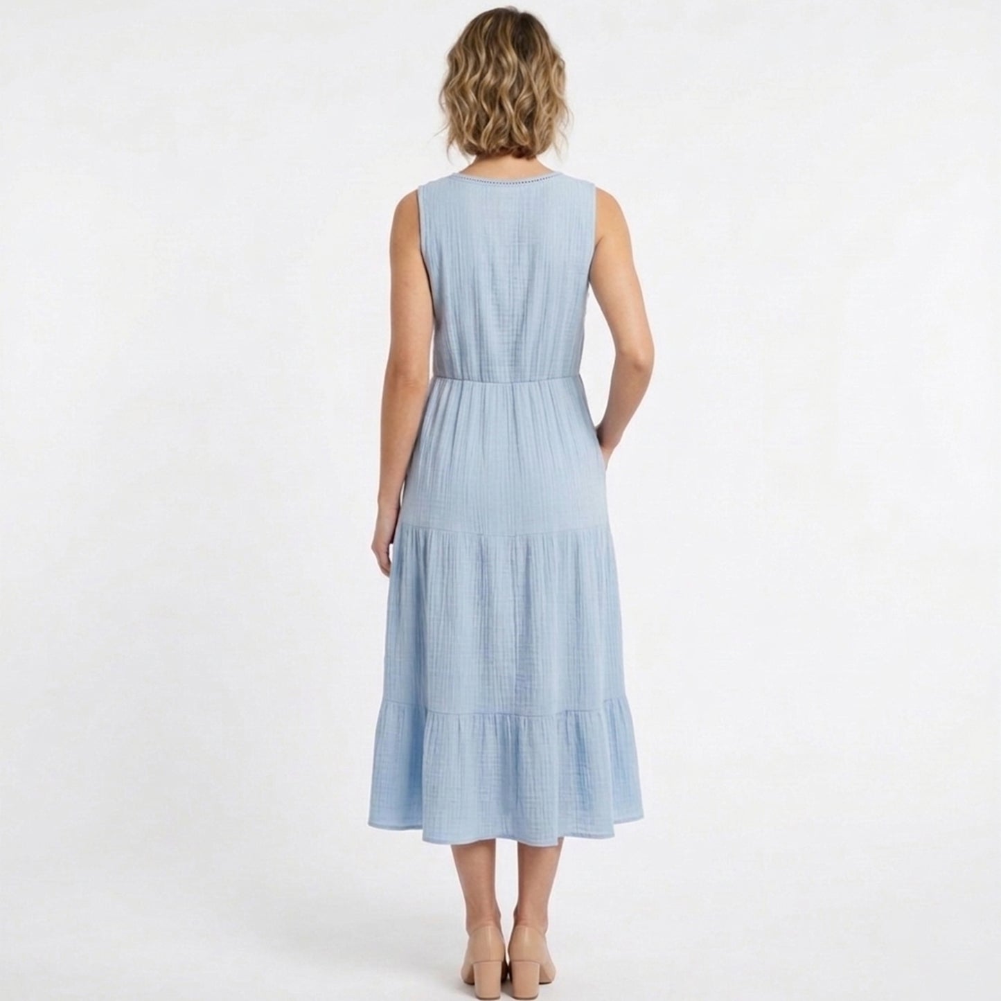 Robe d’été femme col en V coupe évasée en coton légère