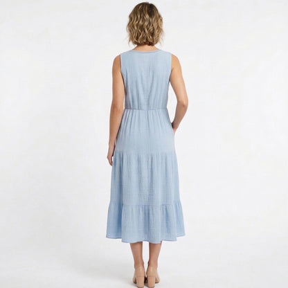 Robe d’été femme col en V coupe évasée en coton légère