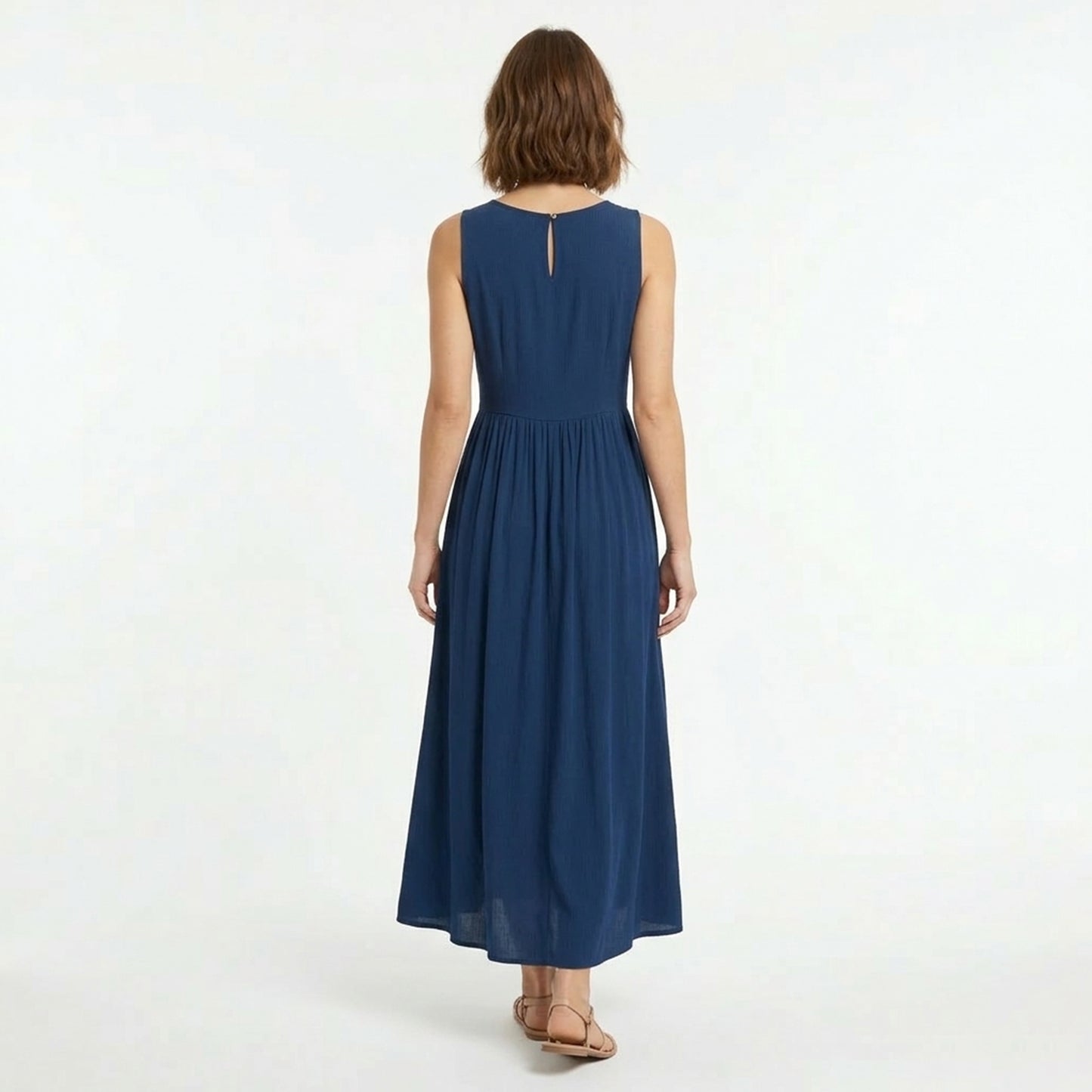 Robe femme coton été robe longue sans manches style vacances