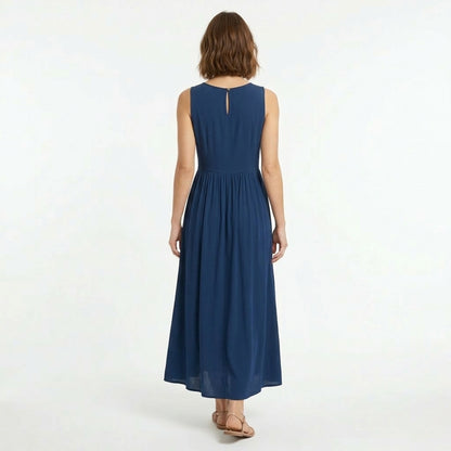Robe femme coton été robe longue sans manches style vacances