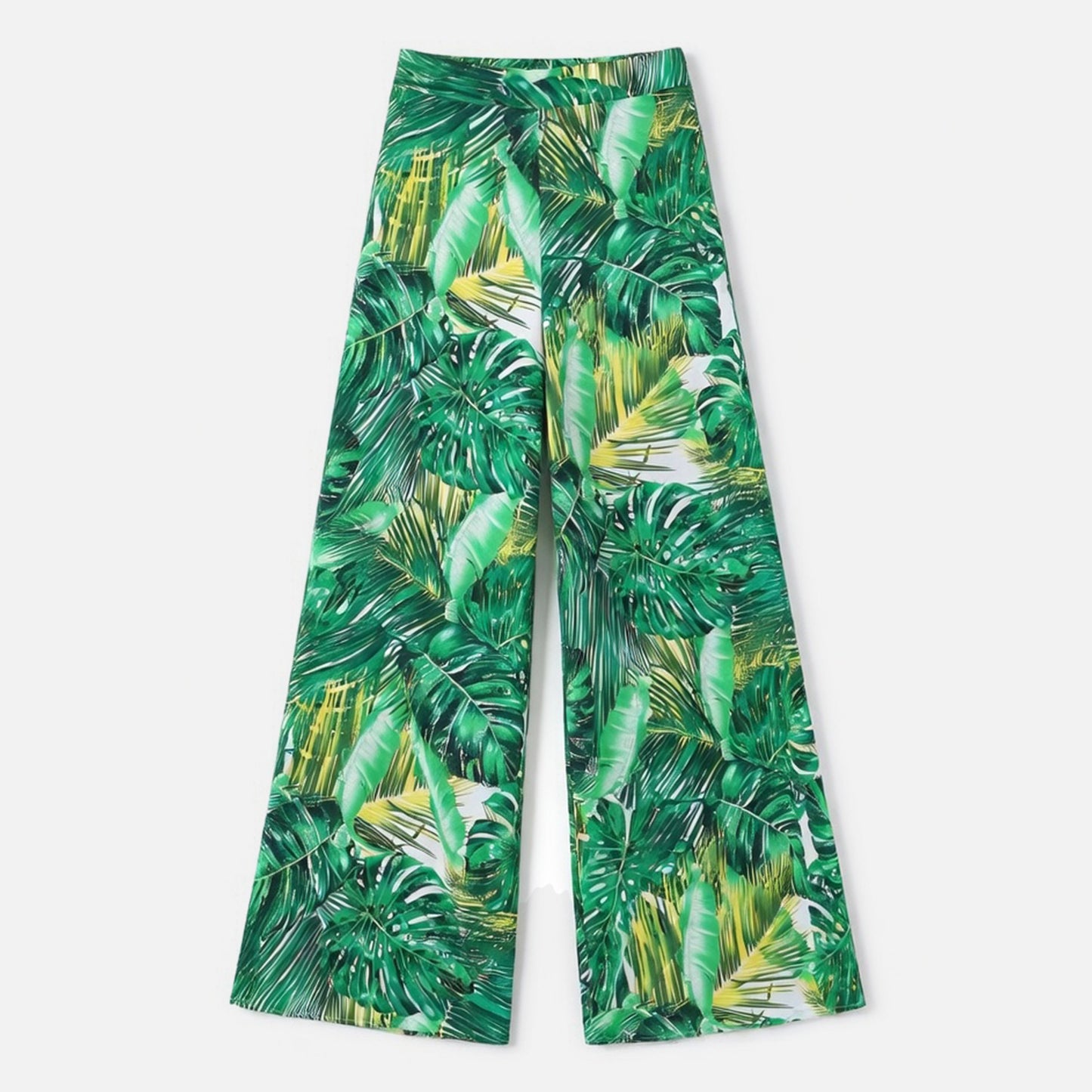 Pantalon femme large bohème mousseline fleurs été taille haute fluide