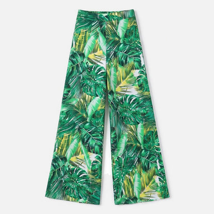 Pantalon femme large bohème mousseline fleurs été taille haute fluide