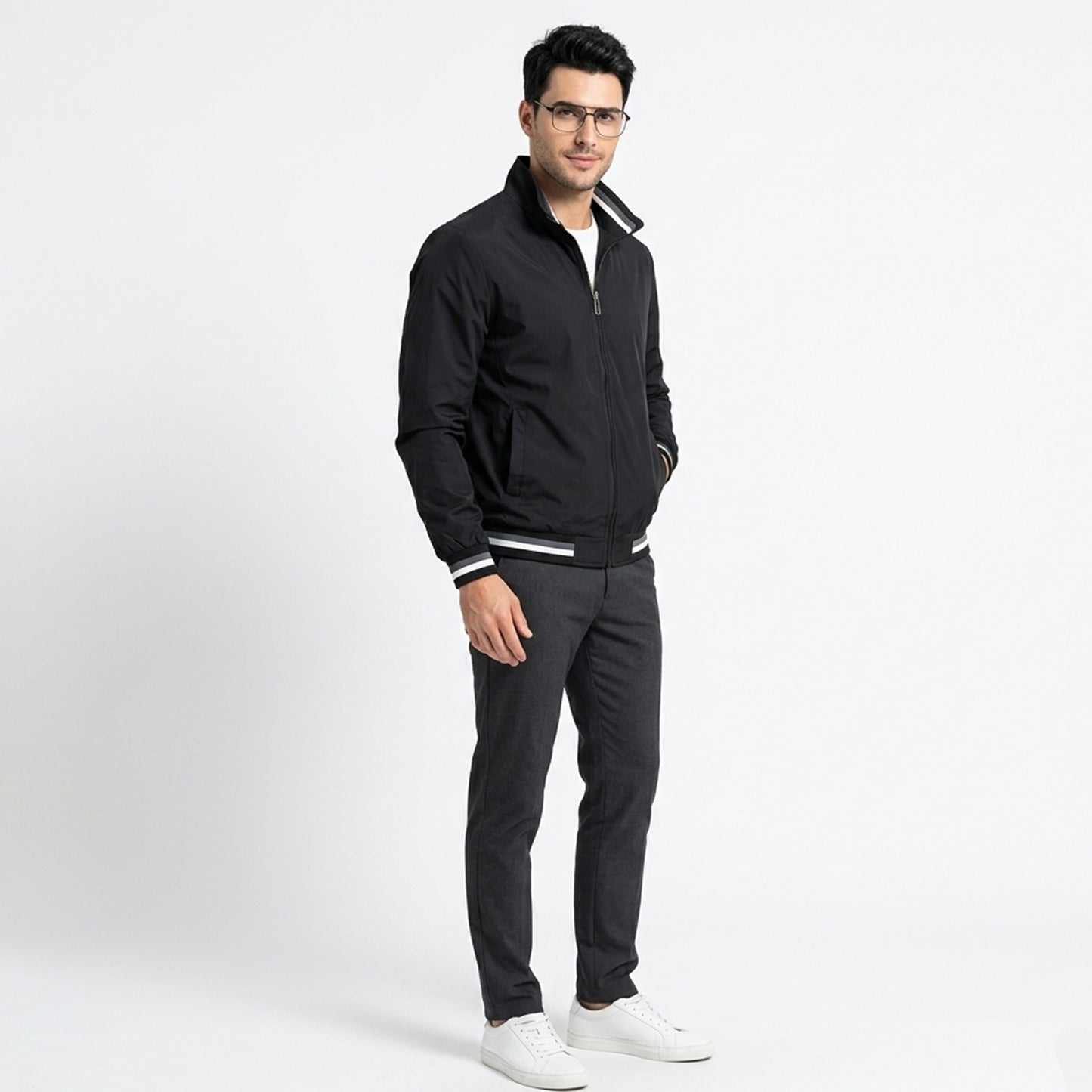 Veste homme col baseball en coton léger pour le printemps et l’automne