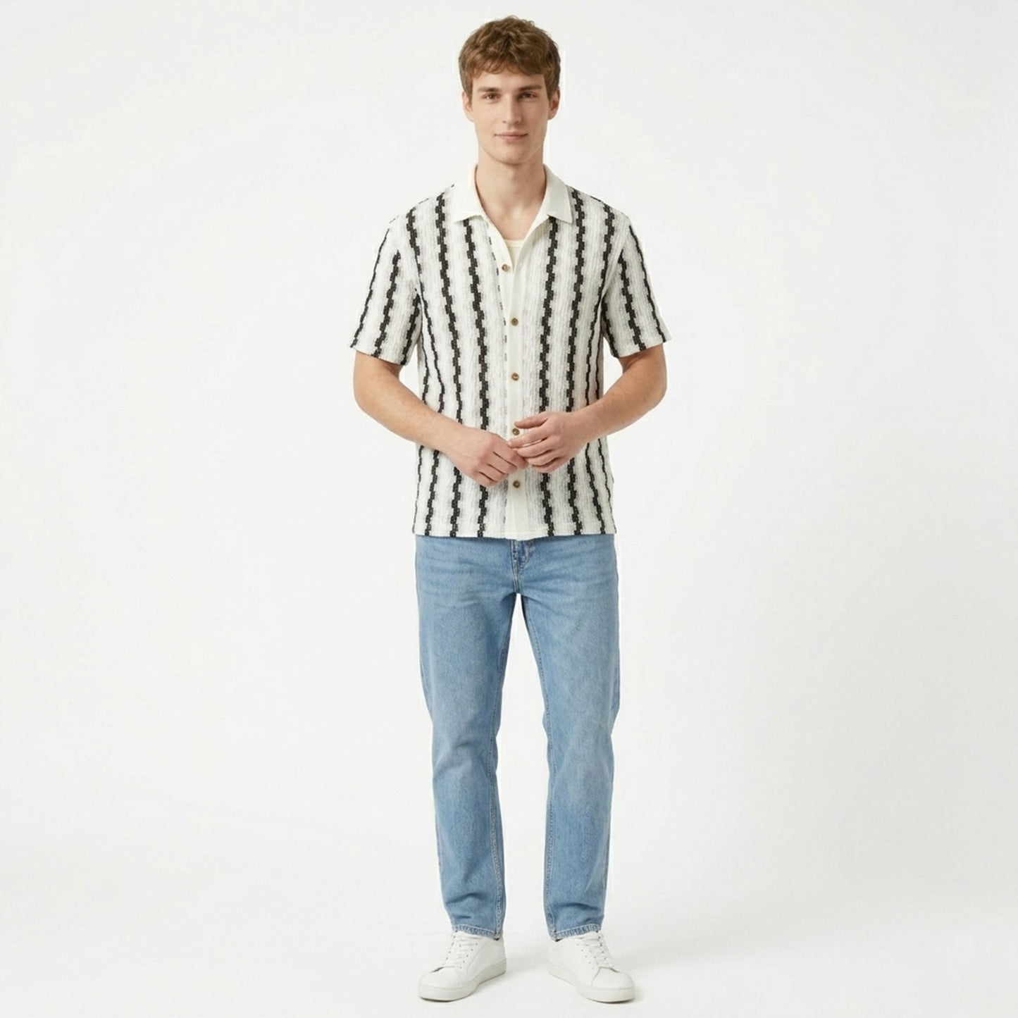 Chemise homme coton été rayures casual légère col boutonné