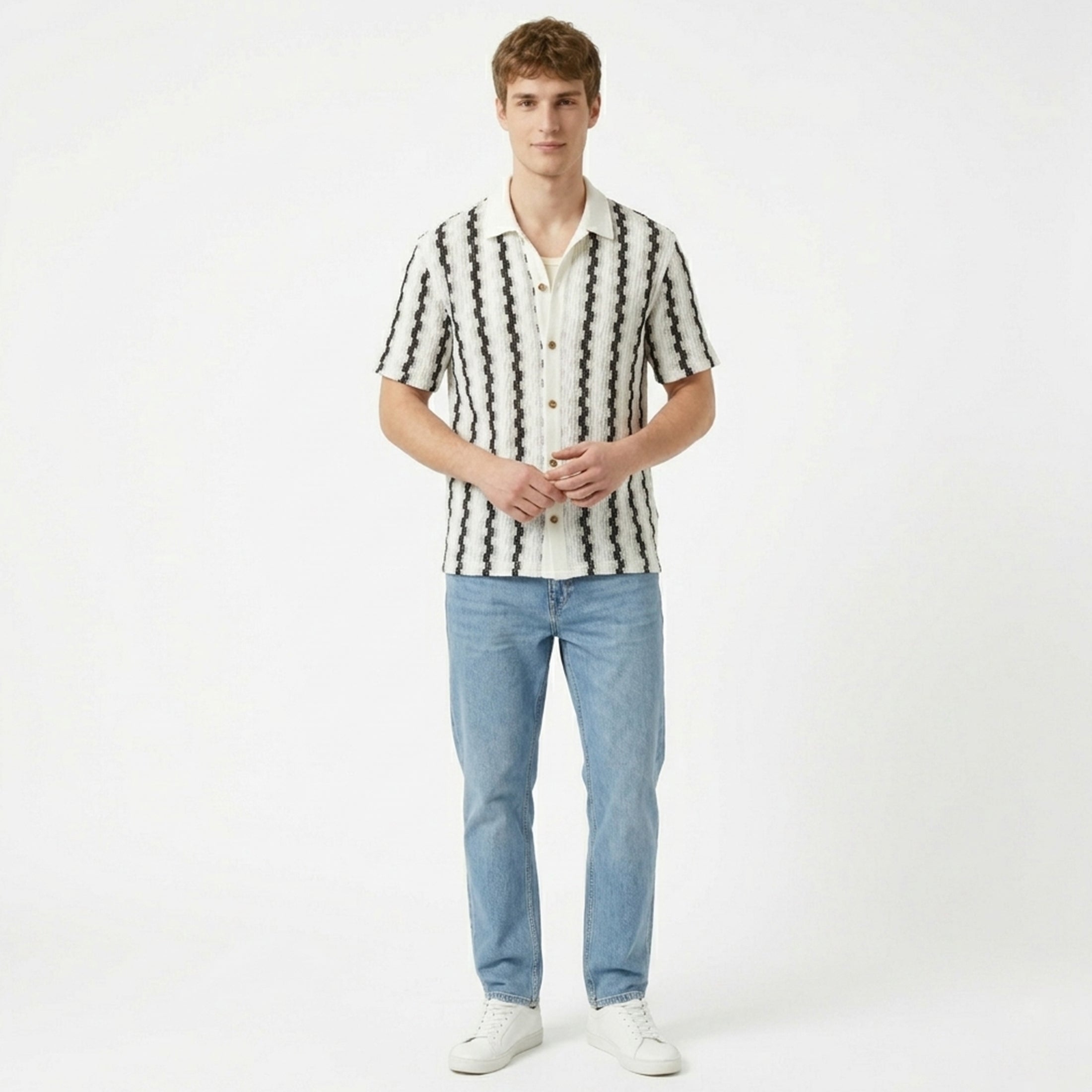 Chemise homme coton été rayures casual légère col boutonné