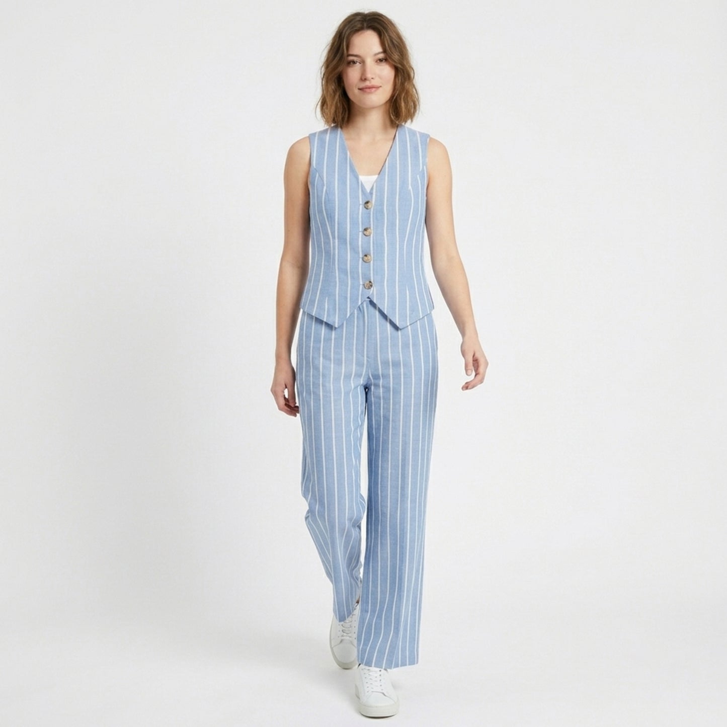 Ensemble femme débardeur et pantalon en coton élégant pour printemps-été
