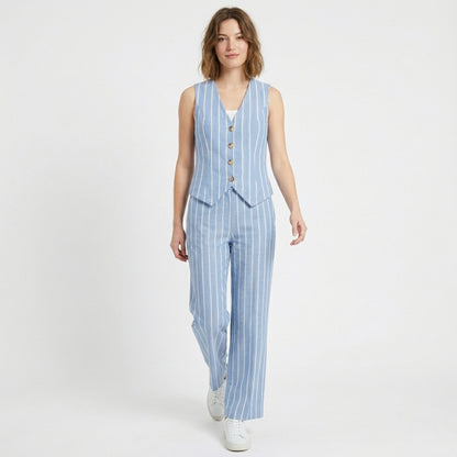 Ensemble femme débardeur et pantalon en coton élégant pour printemps-été