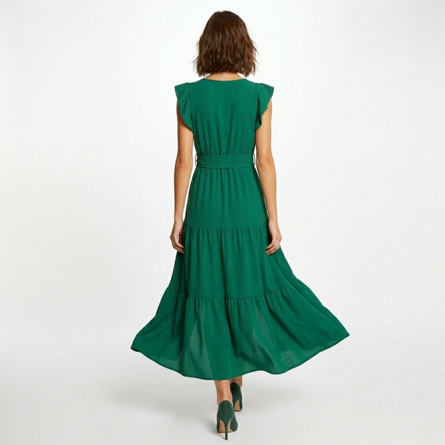 Robe longue femme en coton col V cintrée pour le printemps été