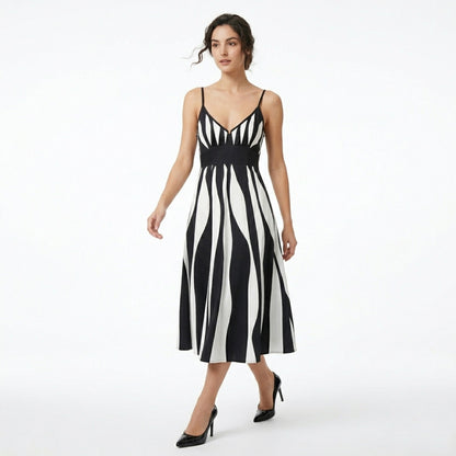 Robe femme en coton col V à fines bretelles pour le printemps