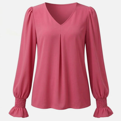 Chemisier femme chiffon manches longues été blouse femme col V ample
