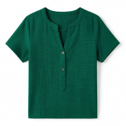 Chemisier femme col V élégant coton printemps