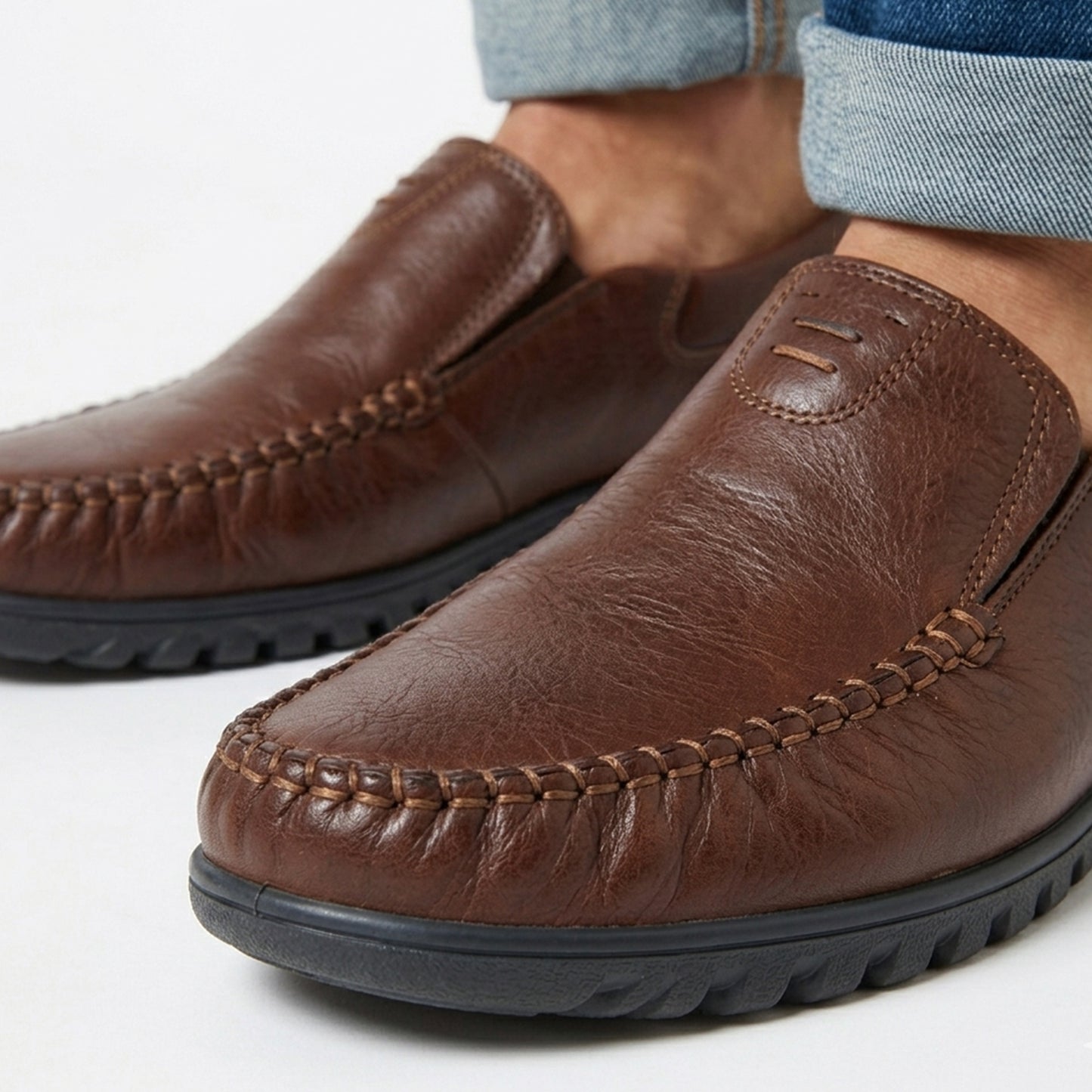 Mocassins homme cuir été semelle souple confort chaussures sans lacets