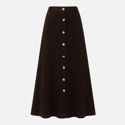 Jupe midi femme coton été fendue ligne A taille haute