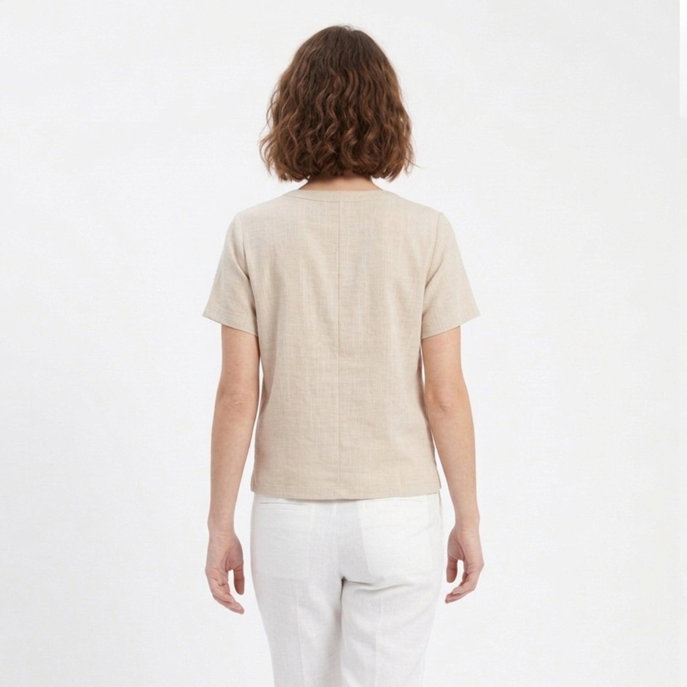 Chemisier femme col V élégant coton printemps