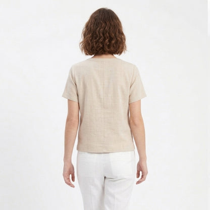 Chemisier femme col V élégant coton printemps