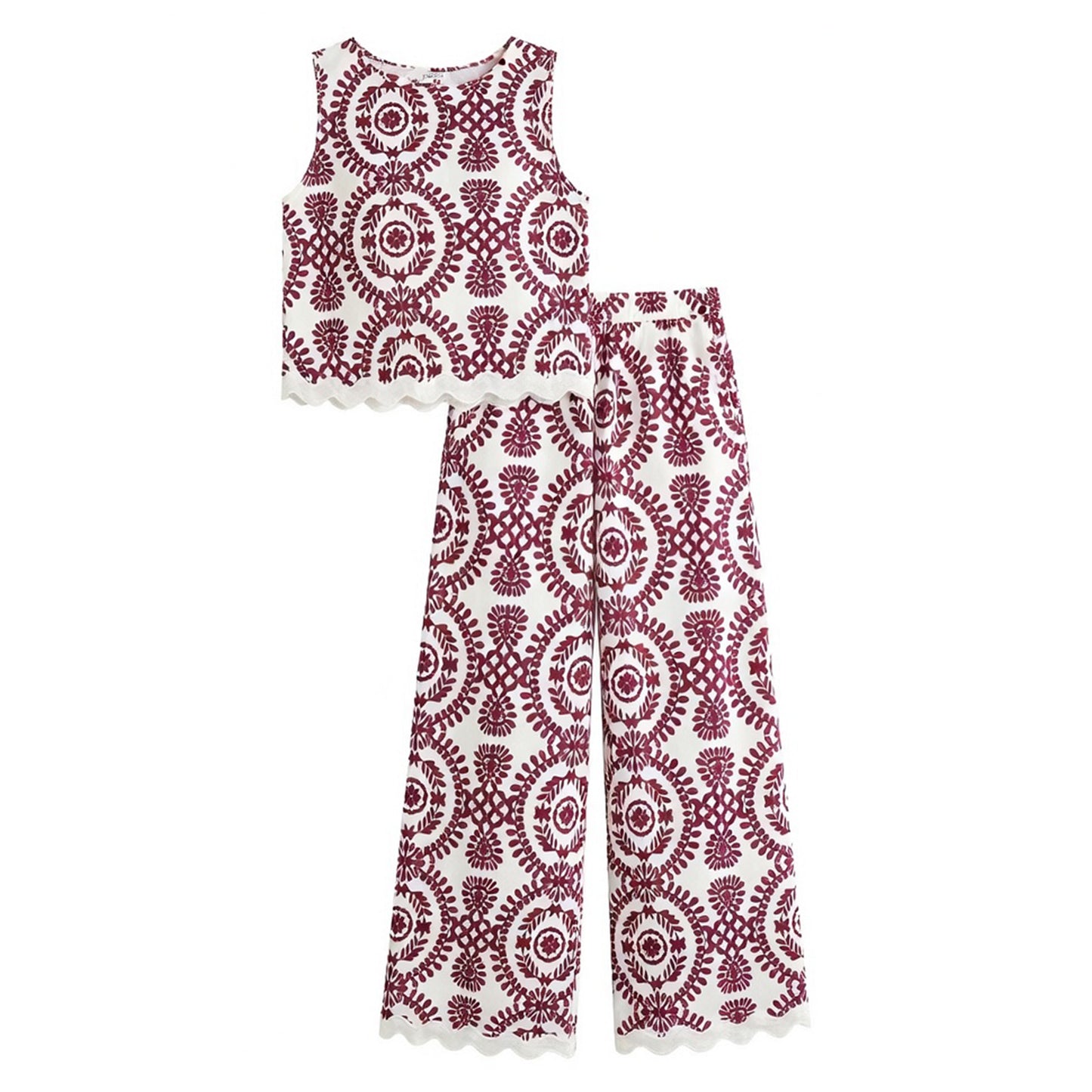 Ensemble femme coton 2 pièces été top sans manches pantalon fluide élégant