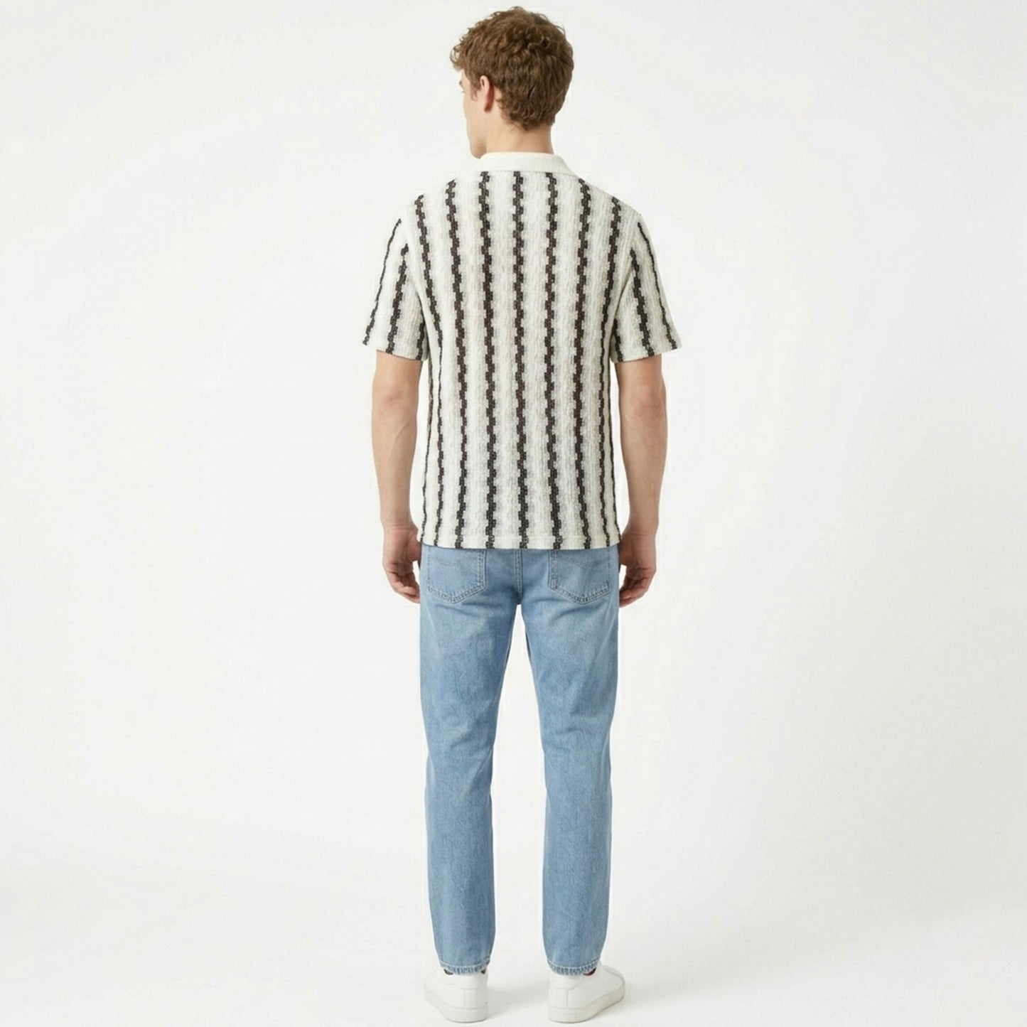 Chemise homme coton été rayures casual légère col boutonné