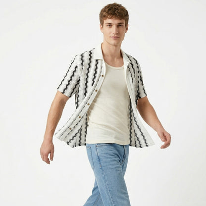 Chemise homme coton été rayures casual légère col boutonné