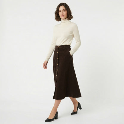 Jupe midi femme coton été fendue ligne A taille haute
