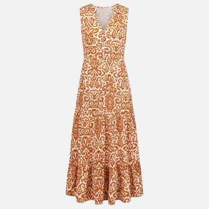 Robe femme en coton sans manches col V été robe vacances