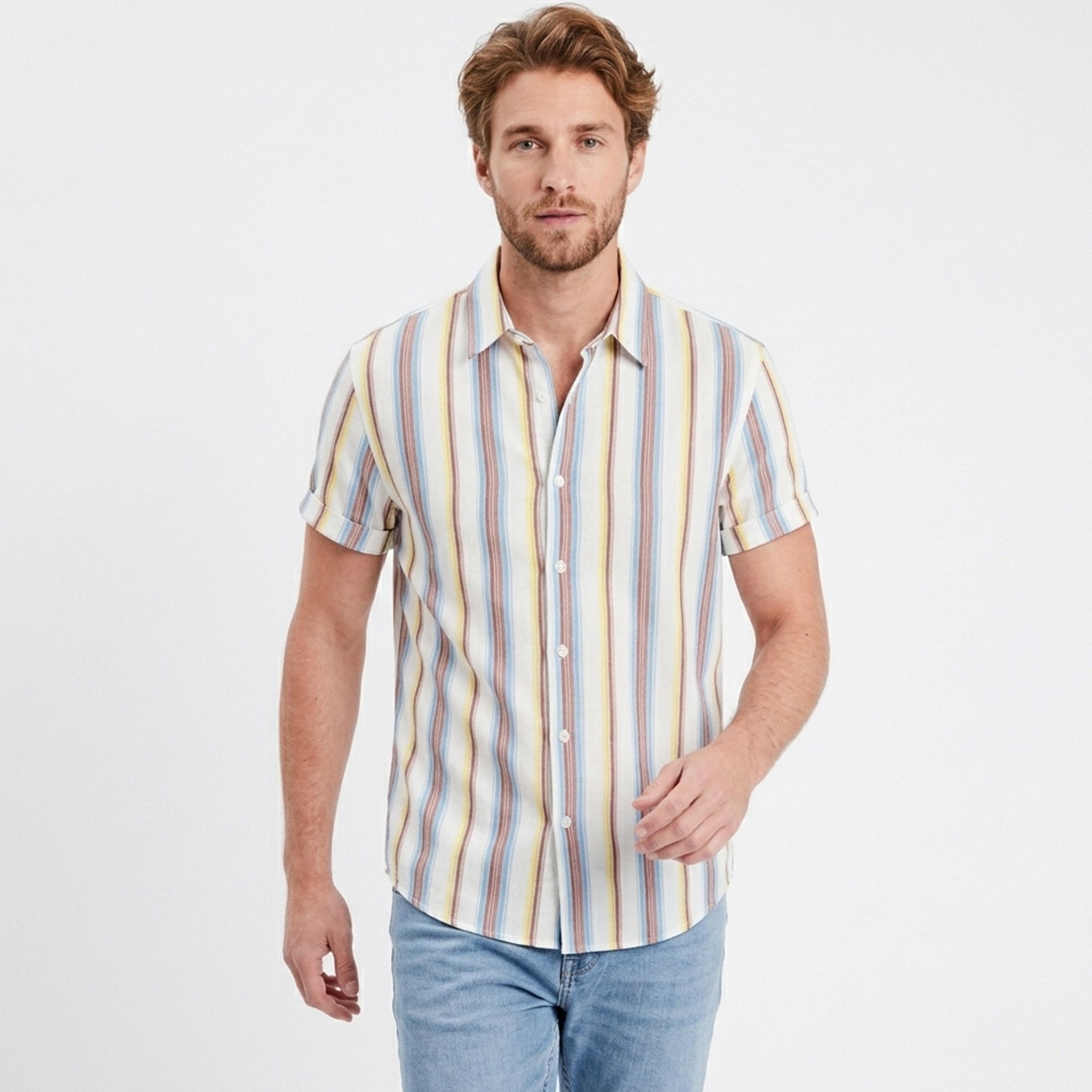 Chemise homme manches courtes rayée en coton pour le printemps été