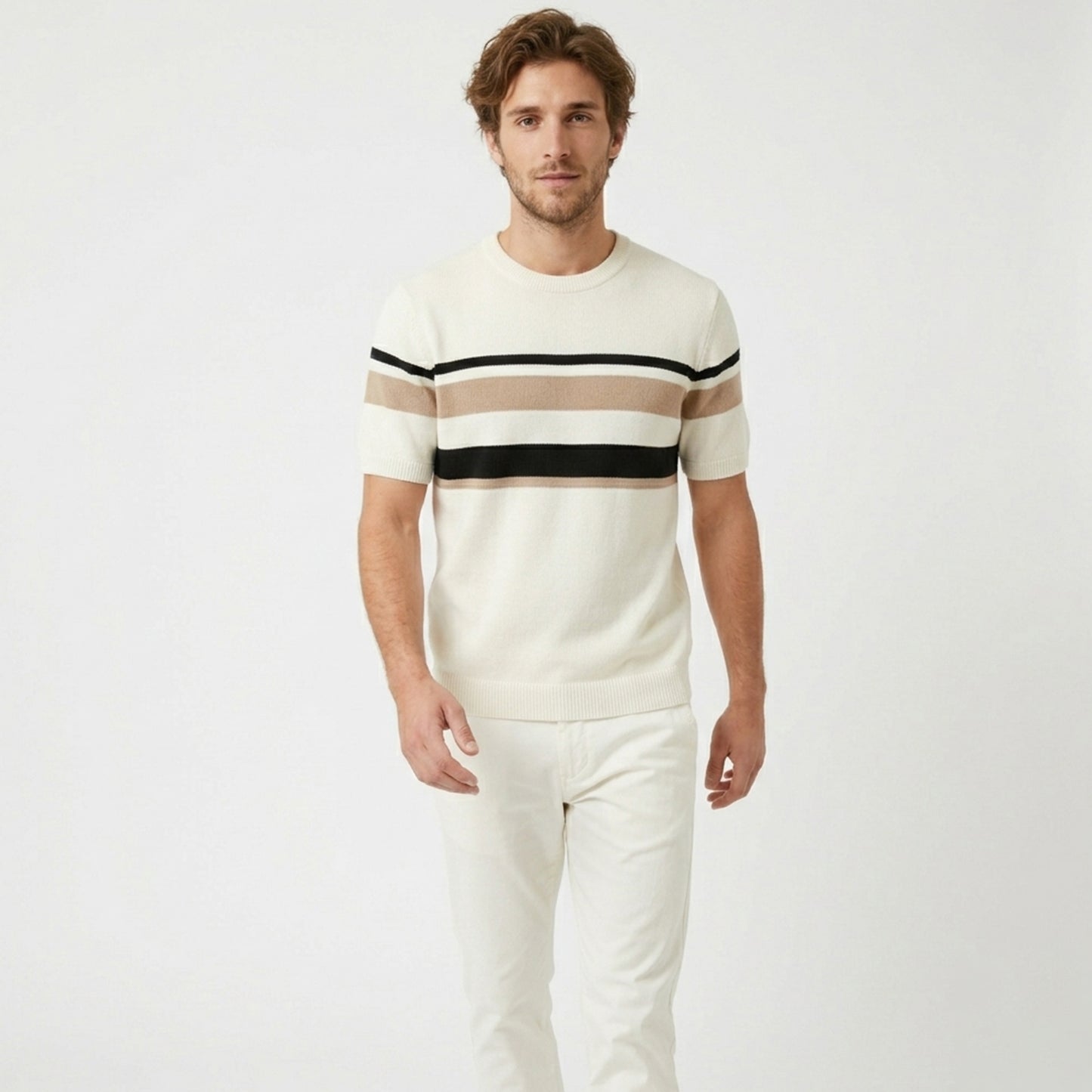 T-shirt homme manches courtes en maille coton pour le printemps été