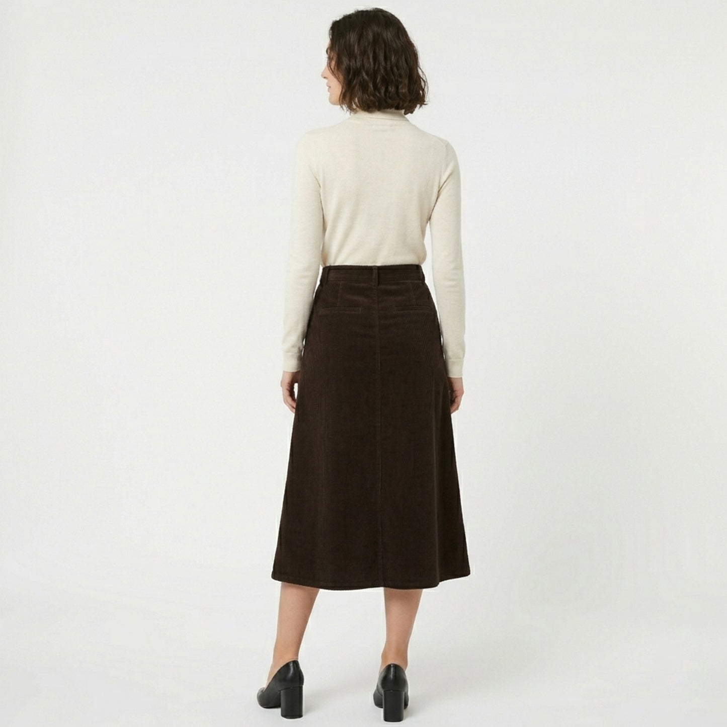 Jupe midi femme coton été fendue ligne A taille haute