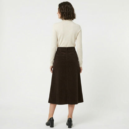Jupe midi femme coton été fendue ligne A taille haute