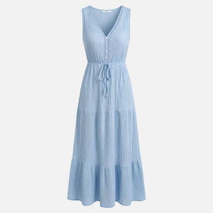 Robe d’été femme col en V coupe évasée en coton légère
