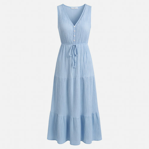 Robe d’été femme col en V coupe évasée en coton légère
