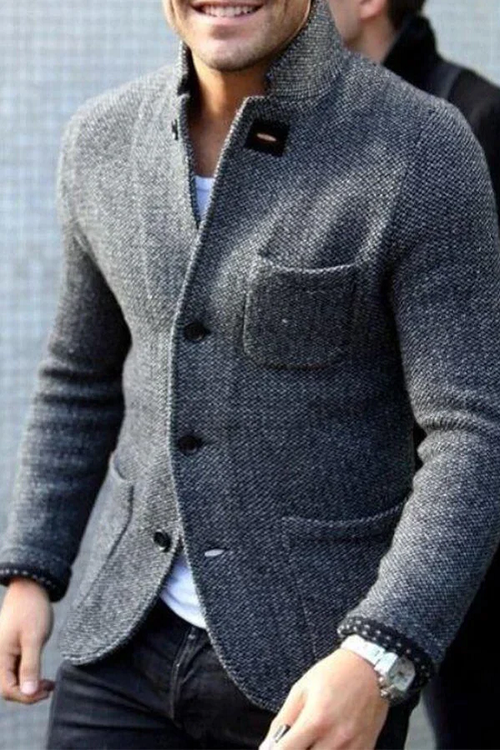 Blazer Décontracté À Col Montant Pour Homme | Boutonné