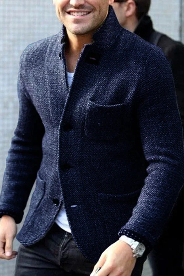Blazer Décontracté À Col Montant Pour Homme | Boutonné