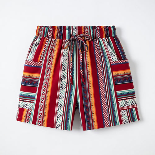 Short femme coton taille haute été short bohème rayé décontracté femme