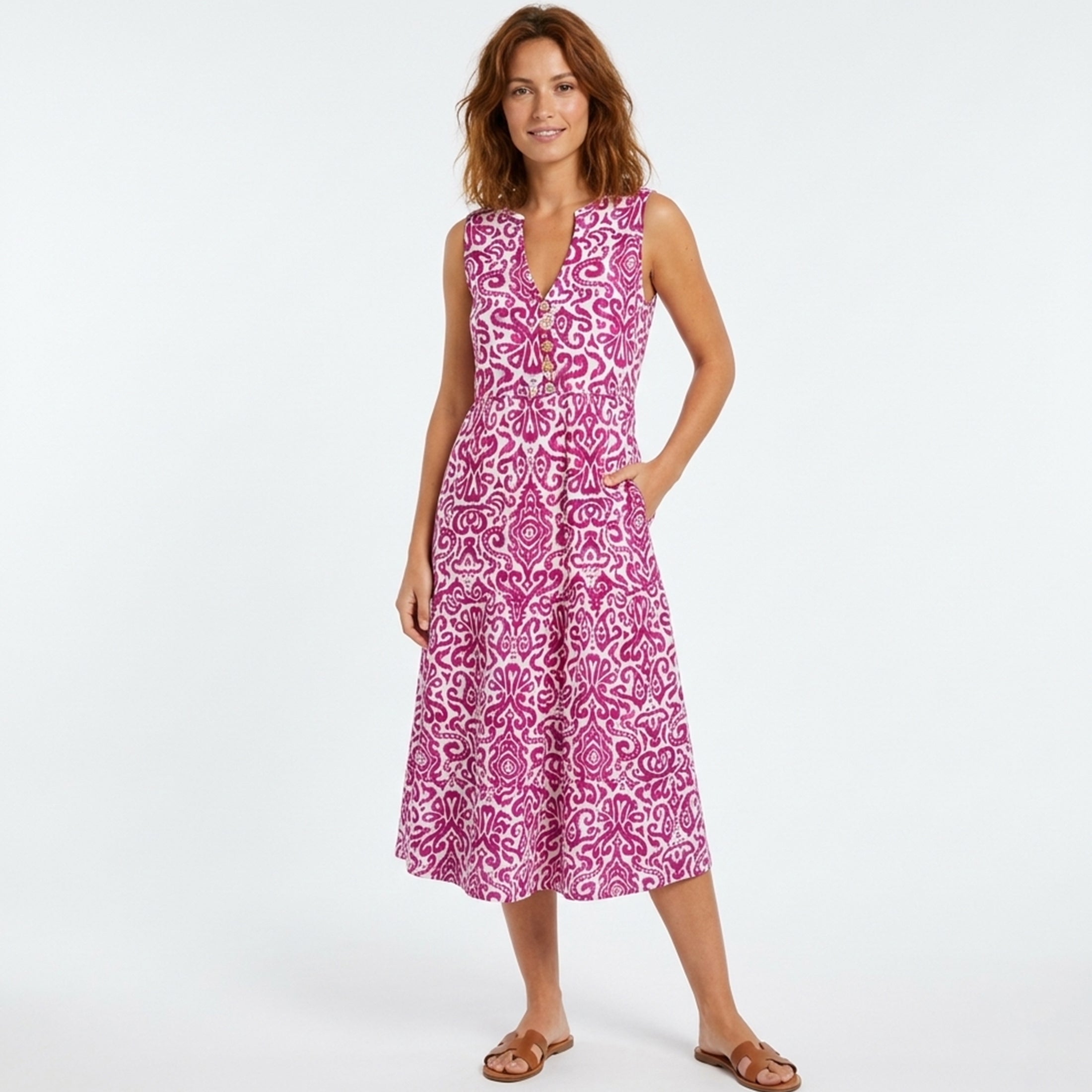 Robe femme en coton sans manches col V été robe vacances