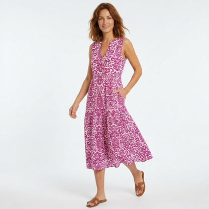 Robe femme en coton sans manches col V été robe vacances