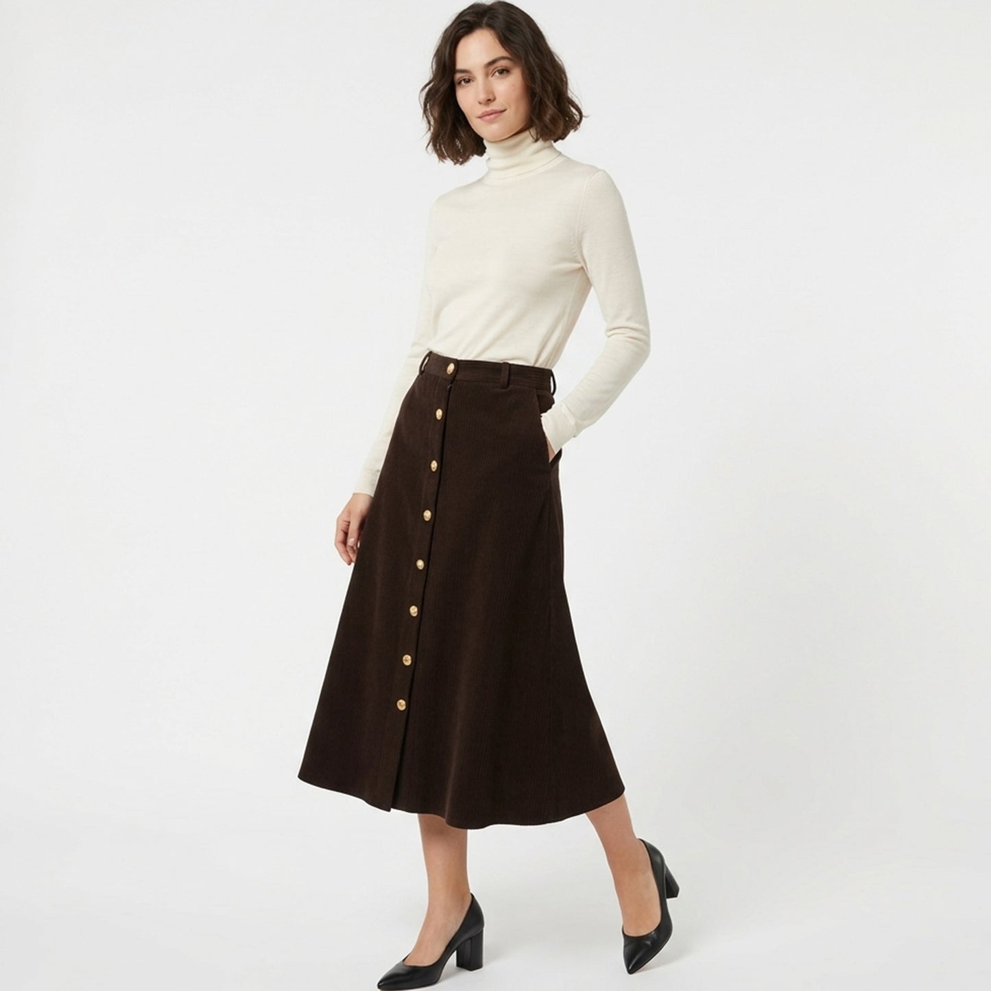 Jupe midi femme coton été fendue ligne A taille haute