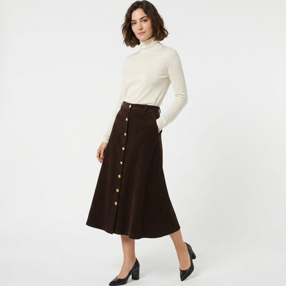 Jupe midi femme coton été fendue ligne A taille haute