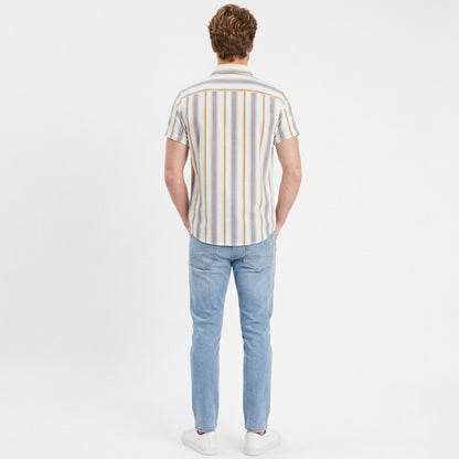 Chemise homme manches courtes rayée en coton pour le printemps été